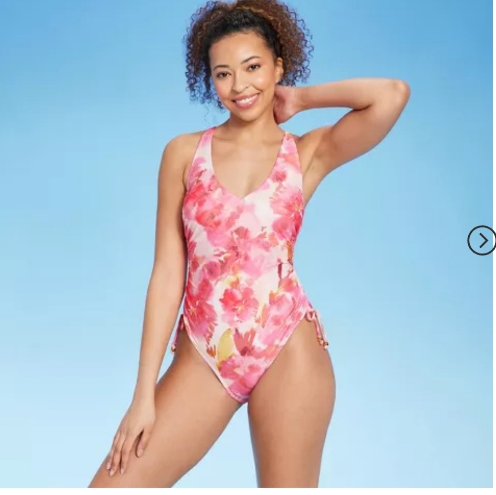 Women's Plunge Side Tie One Piece Swimsuit Shade & Shore Multi Floral Print smal